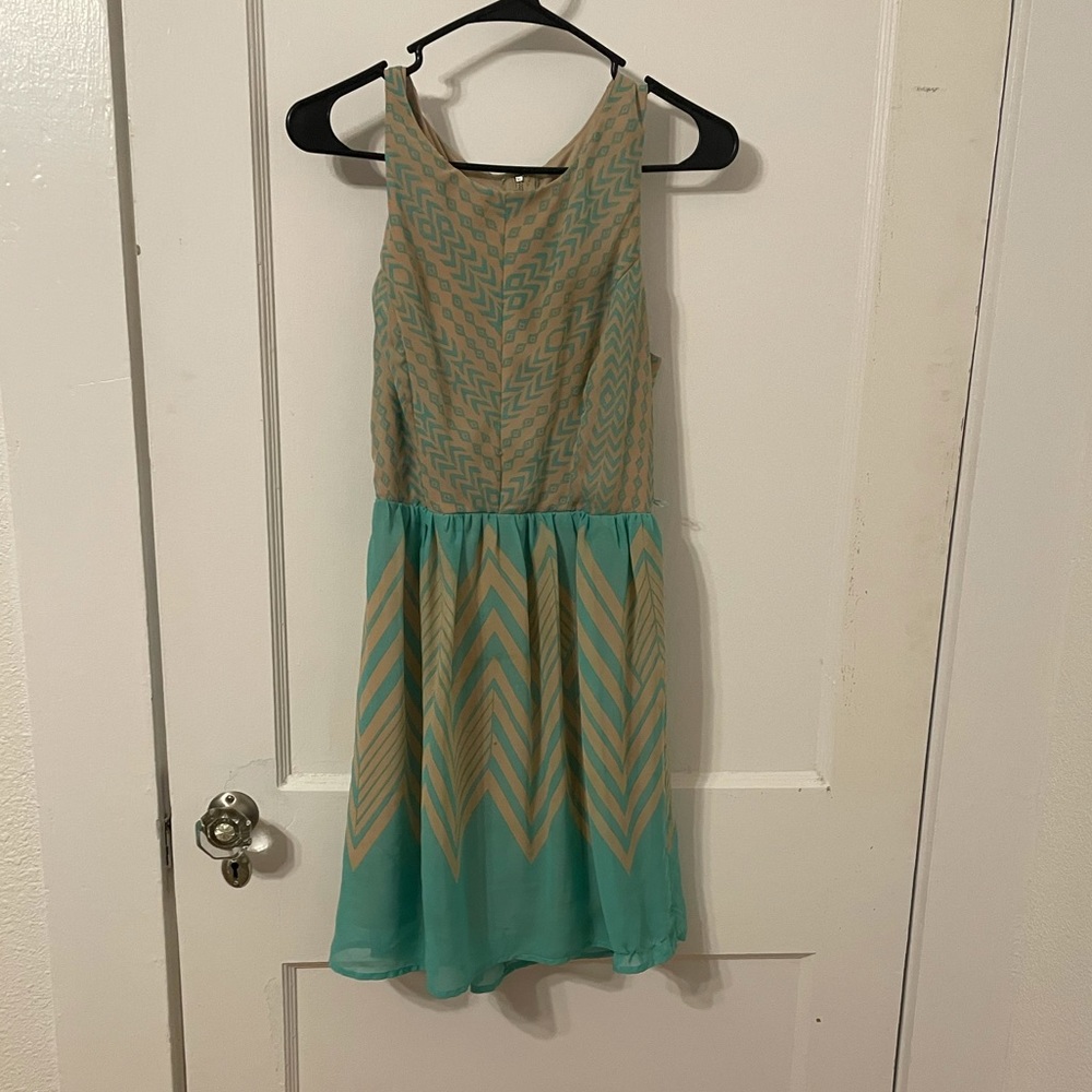 *2 FOR $15* City Triangles Tan and Teal Chevron Dress